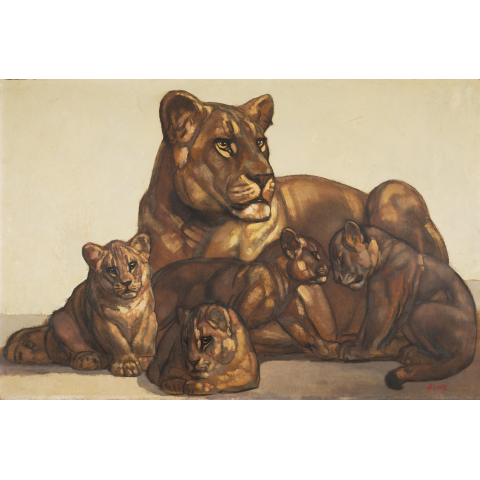 Lionne et ses lionceaux, vers 1930